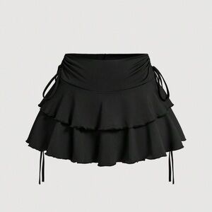 SHEIN Black Skater Mini Skirt with Ruffled Tie Front